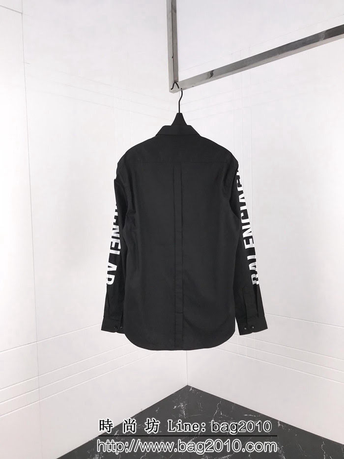 BALENCIAGA巴黎世家 18ss秋冬新款 胸前弧形字母印花logo 百搭襯衣 情侶款 ydi1447